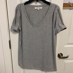 M Grey Rose & Olive V-Neck Top with Accented Sleeves